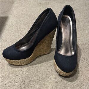 Madden Girl Black and Tan Wedge Pumps with High Heel